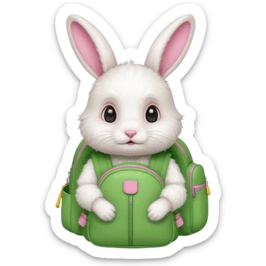 baby white rabbit wear green backpack sticker