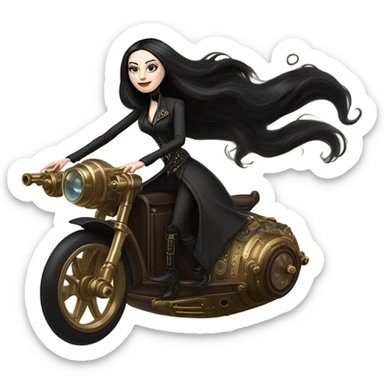 Jedi Morticia Addams riding  a Jumpspeeder anti-gravity repulsorlift swoop steampunk  sticker