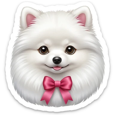 Cute white pomeranian dog with ribbon sticker
