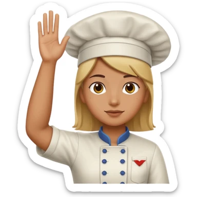 one hand needs to be saluting so right arm saluting , left arm holding cooking item sticker