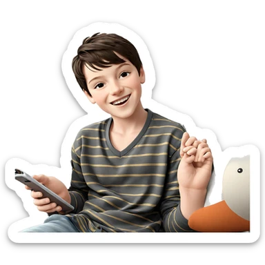 smiling boy on couch indoors sticker