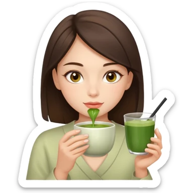 beautiful brunette , with light brown eyes (let's call her kami), sipping matcha sticker