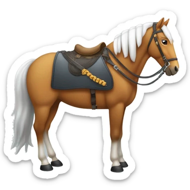 Ein Pferd mit einem Sattel und einer Trense und Winter Plüsch ohre sticker