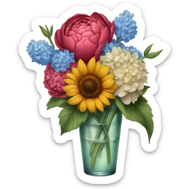 A tattoo of a  carnation, peony, hydrangeas, tulips, margarita, sunflower  sticker