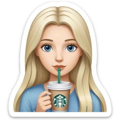 Long blonde grey highlighted with blue grey eyes model sipping one Starbucks coffee sticker