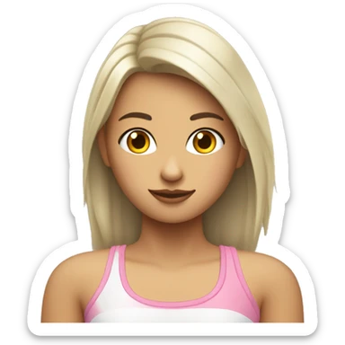 Chica rubia con un top rosado y un buzo gris sticker