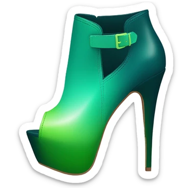 Realistic isolated top front view of a pair of dark teal,lime green,mint green and emerald green ombre high heel peep toe ankle bootie boots. sticker