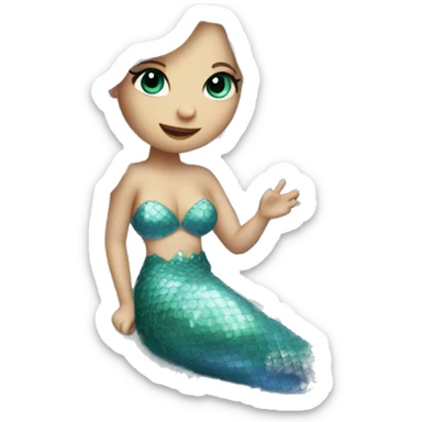 white hair mermaid with white tail in crystal ball sticker