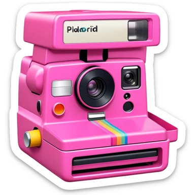 pink polaroid camera with photo dispensing sticker