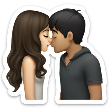 Light brunette girl Kissing boy with dark hair and beats sticker
