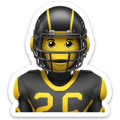 Black and yellow cyborg head with football helmet, face mask and circuits sticker