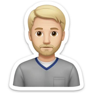 male teacher with a slight blonde beard with blonde hair tucked to one side. Has PE clothes on sticker