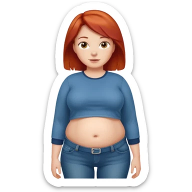 Lazy old Short woman with straight short red hair and fat tummy..wears jeams and full sleeve  tshirt sticker
