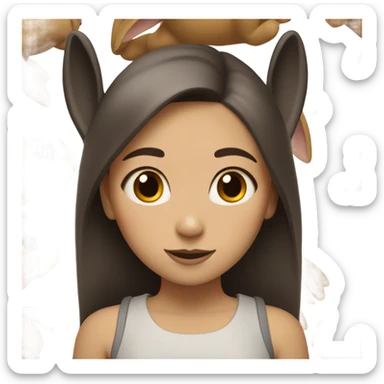 Brunette girl and brown light rabbit  With black spot and snout sticker