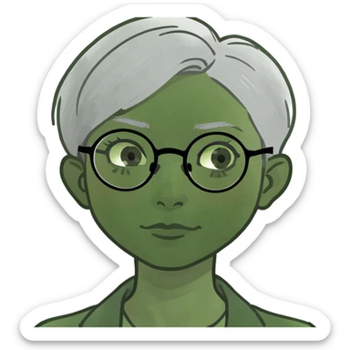 crea un cane nero è una donna anziana con i capelli corti grigi e gli occhiali tondi senza bordi tutta rugosa sticker