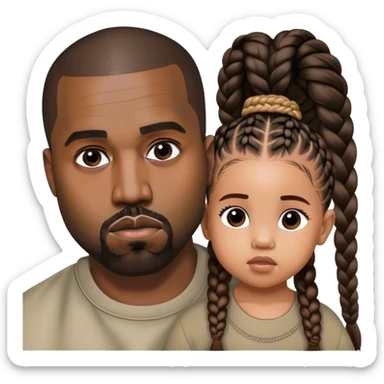 Rapper Kanye West with his daughter North West With Braids sticker