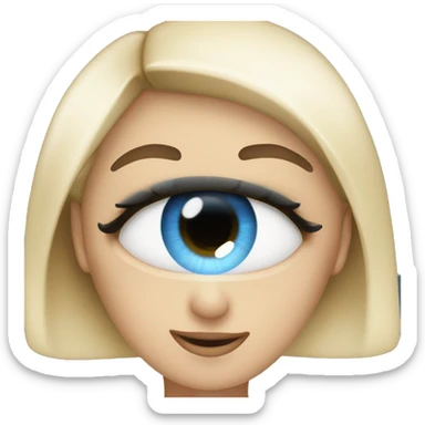 white girl with black hair and blue eyes with magnifying glass sticker