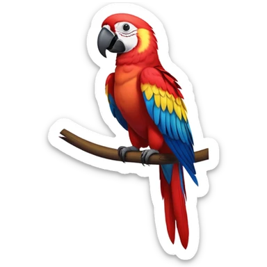 cinematic-macaw-realistic-full-body-standing-emoji,-vibrant-feathers-glowing-with-rich-reds,-blues,-and-yellows,-head-tilted-dramatically,-curved-black-beak-gleaming,-piercing-dark-eyes-exuding-confidence,-simplified-yet-realistic-focused sticker