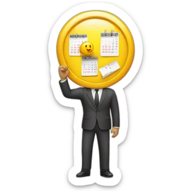 a man in a suit holding a calendar sticker