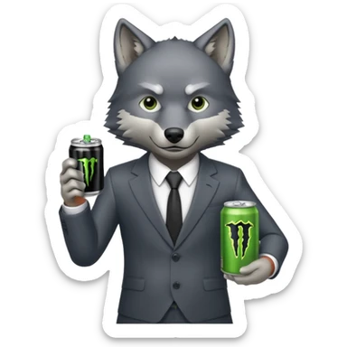 wolf in business suit, holding a monster energy can  sticker