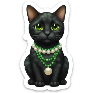 tortoiseshell black cat green eyes wearing a pearl necklace sticker