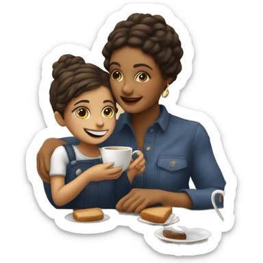 menina loira tomando café com sua filha morena sticker