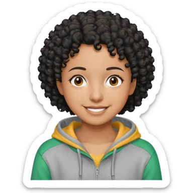Make a Colombian with black short curly hair wearing a grey hoodie sticker