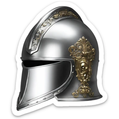 ornate french full-face steel armet helmet chrome sticker