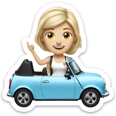 a white girl drives a blue convertible Mini Cooper- change to black convertible  sticker