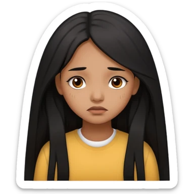 brown girl who has long black hair who is sad sticker