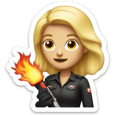 Blonde woman holding flamethrower  sticker