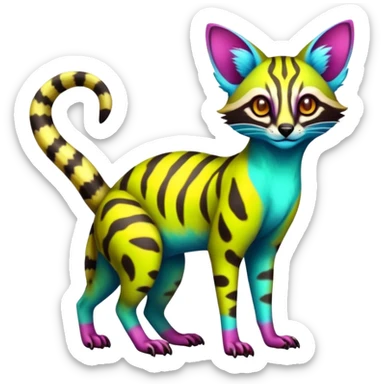 Exotic randomly colored colorful cute neon-colored brightly colored Fakémon-Fionbri-Vernid-Genet-creature with markings (full body) sticker