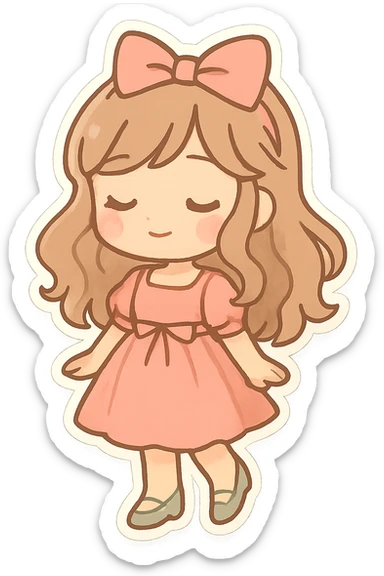 A cute and minimalist sticker of a girl with green shoes, elegant and girly mood, color palette includes pink, beige, and green. sticker