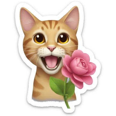 Cat flying with a flower in her mouth  sticker