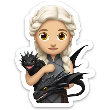 Daenerys Targaryen with black Drogon in her hands sticker