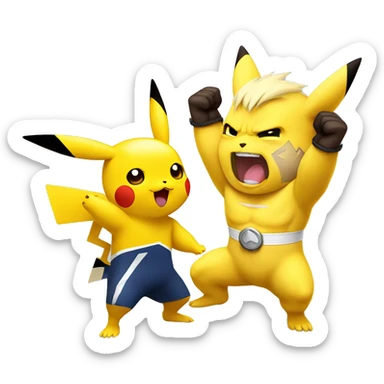 Pikachu cheering a white bold bodybuilder in training  sticker