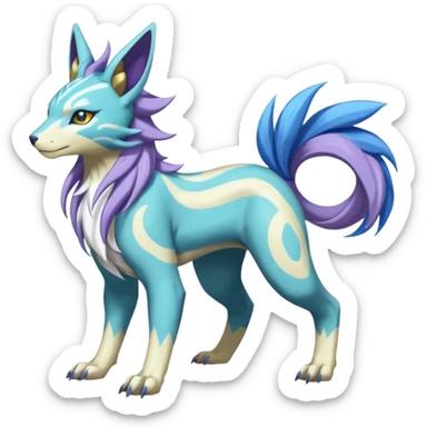 Colorful Skilled Adept Graceful Asian Painted WereGarurumon-Suicune-Linoone-Meloetta-Renamon-fusion-hybrid-creature (full body) sticker
