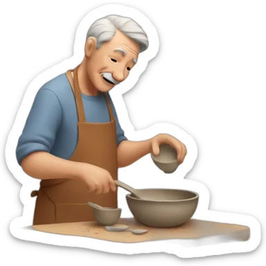 old man making dishes from clay sticker