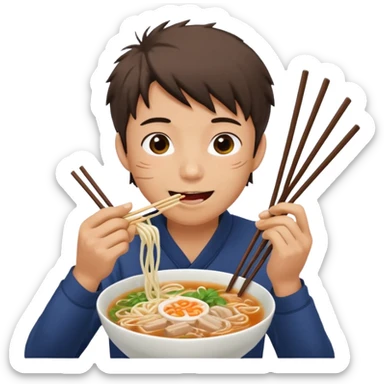 can you generate me a avatar of a male eating a bowl of pho? make it more anime. Make the person slurping on the noodles sticker