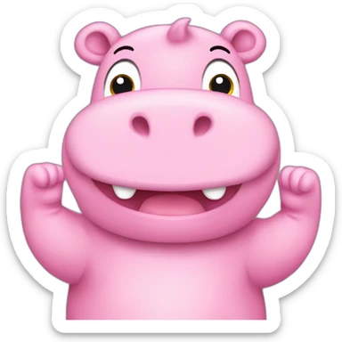 cute pink hippo using a victory 2 fingers sticker