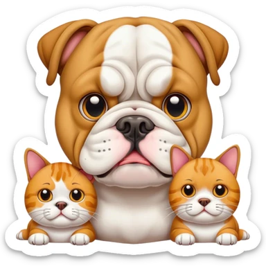 Bulldog with two cats  sticker