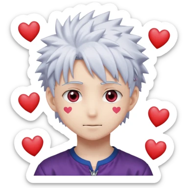 Killua Zoldyck from the anime Hunter x Hunter has hearts popping out of his eyes in an anime style. sticker