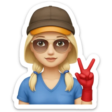 Blonde gangsta girl with sunglasses and backwards hat pulling hand sign sticker