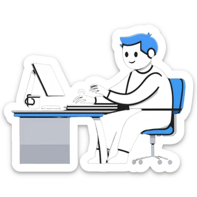 Person sitting at desk with proper ergonomic posture sticker