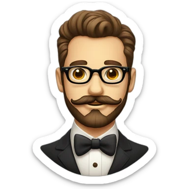 dapper man, vintage glasses, barbershop, moustache and big beard sticker