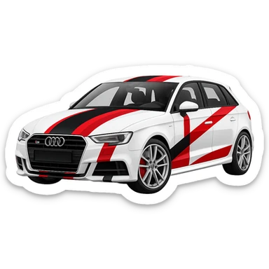Add bold racing stripes to the white Audi S3 8V. Keep the background transparent. Maintain the car's original style and details. sticker
