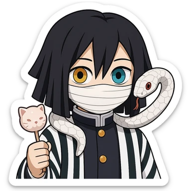 Obanai Iguro from Demon Slayer in emoji style, based on the reference image sticker