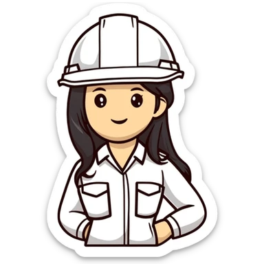 Female engineer with white safety helmet and long hair sticker