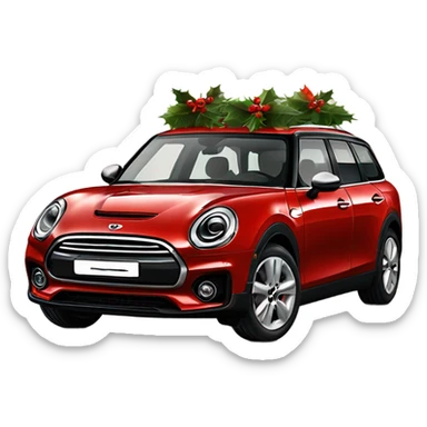 Red Mini Cooper Clubman decorated for Christmas sticker