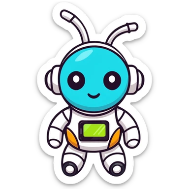 Cute robot character with blinking lights and antenna sticker